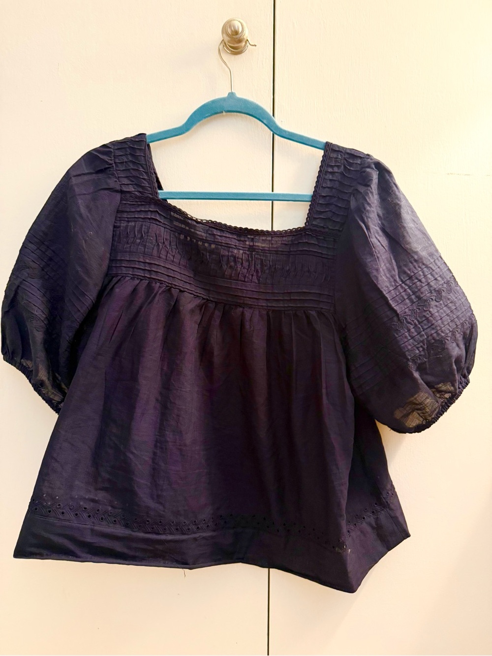 Calypso St Bart’s Navy Puff-Sleeve Button Front Square Neck Top - medium - Picture 4 of 4